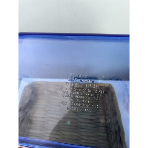 Cobalt Blue Anchor Hocking 2 Qt Baking Dish w/ Woven Basket 8" x 11" Casserole - Picture 3 of 10